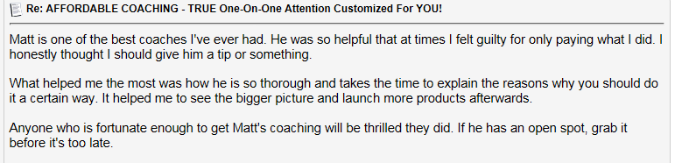 Here is another Fast Profit Coaching testimonial